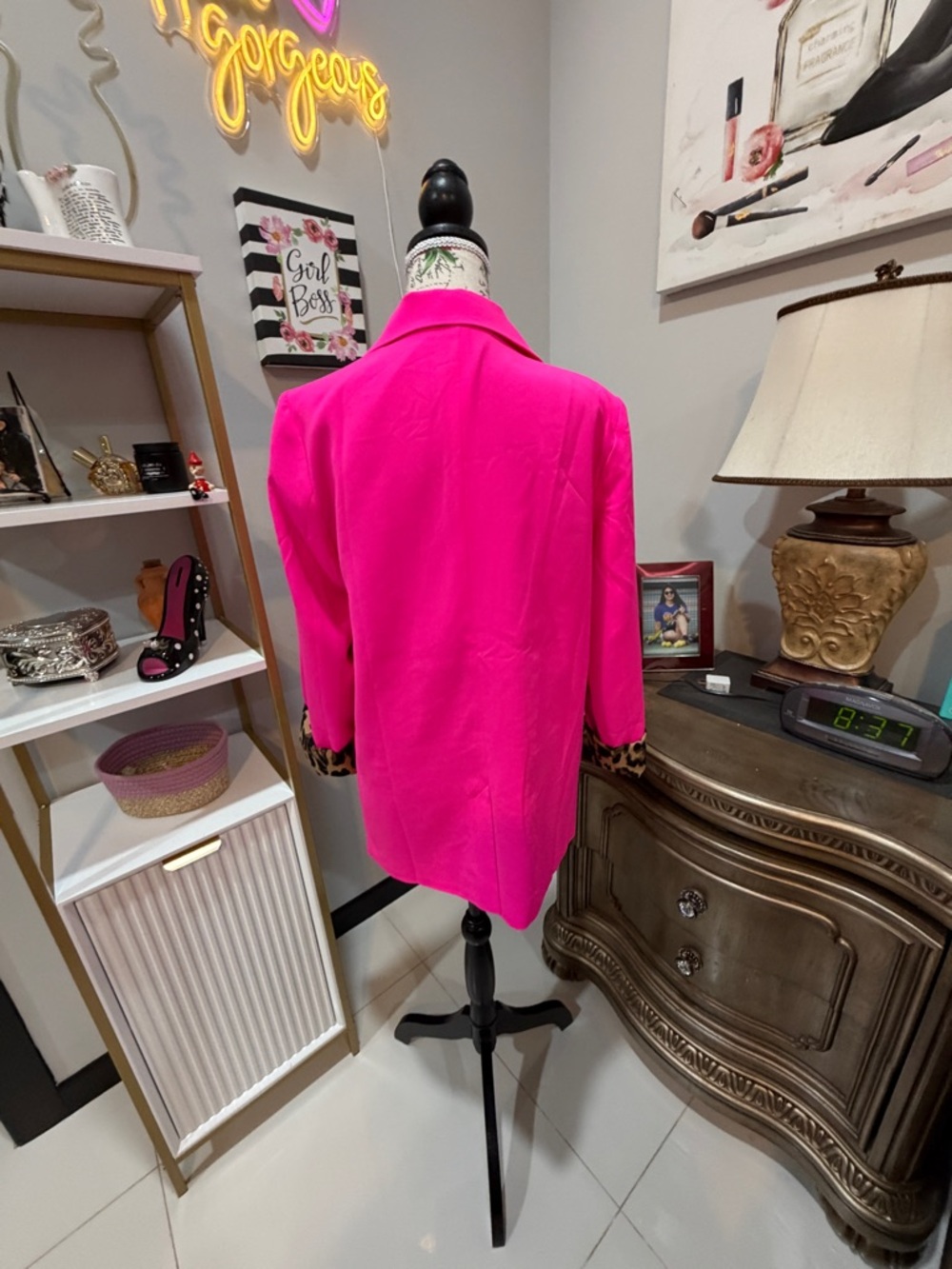 JODIFL Hot Pink Blazer with Leopard Cuff Accent - Picture 13 of 16